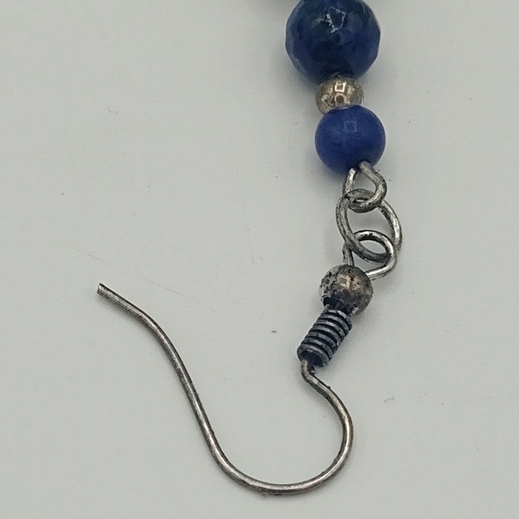 Sodalite Silver tone Dangle Drop Beaded French Hook Earrings Vintage - Picture 5 of 7